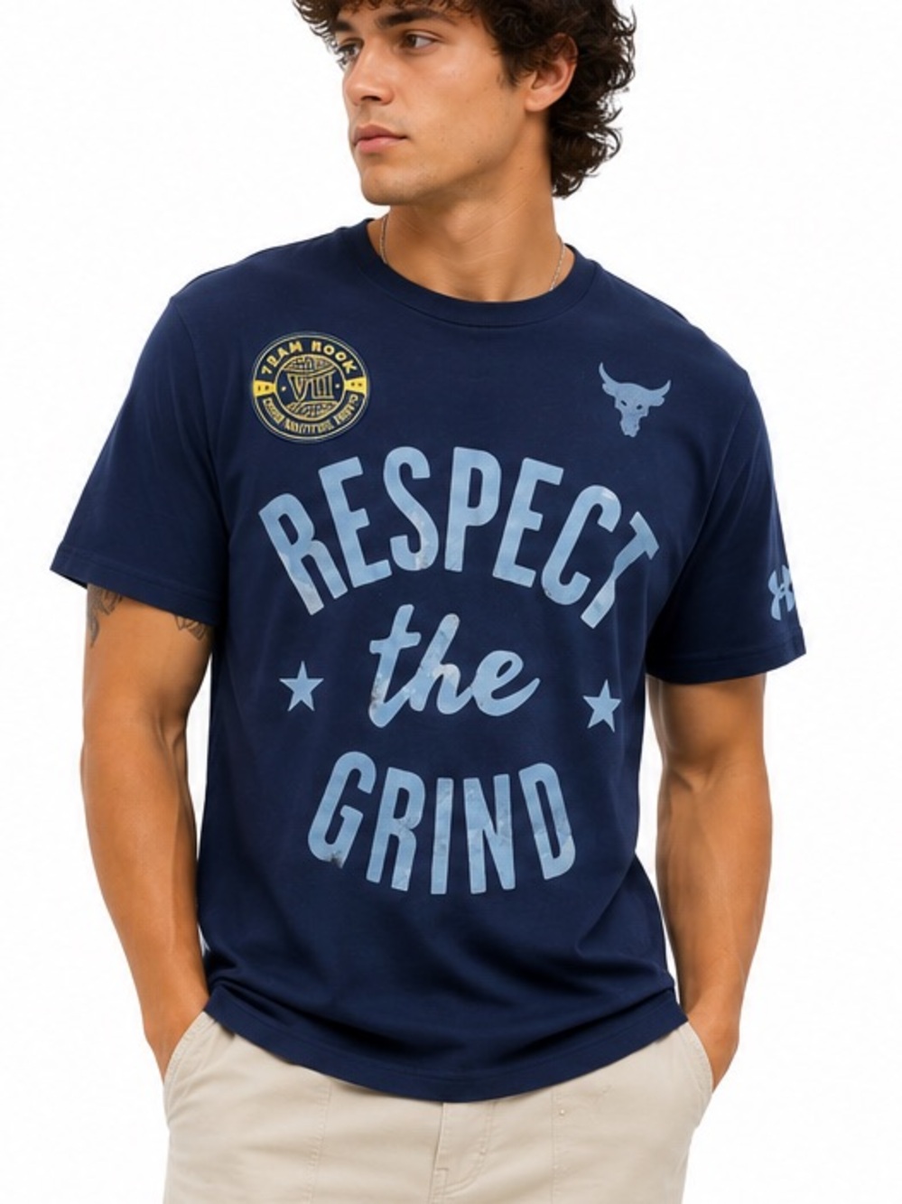 Under Armour Project Rock Respect The Grind Graphic T-Shirt Navy Medium
